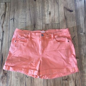 coral color jean shorts